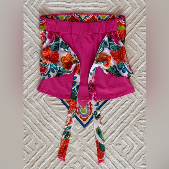 Caché Y2K Silk Scarf/Handkerchief Print Strapless Top Floral Bandana Hem - Picture 15 of 16